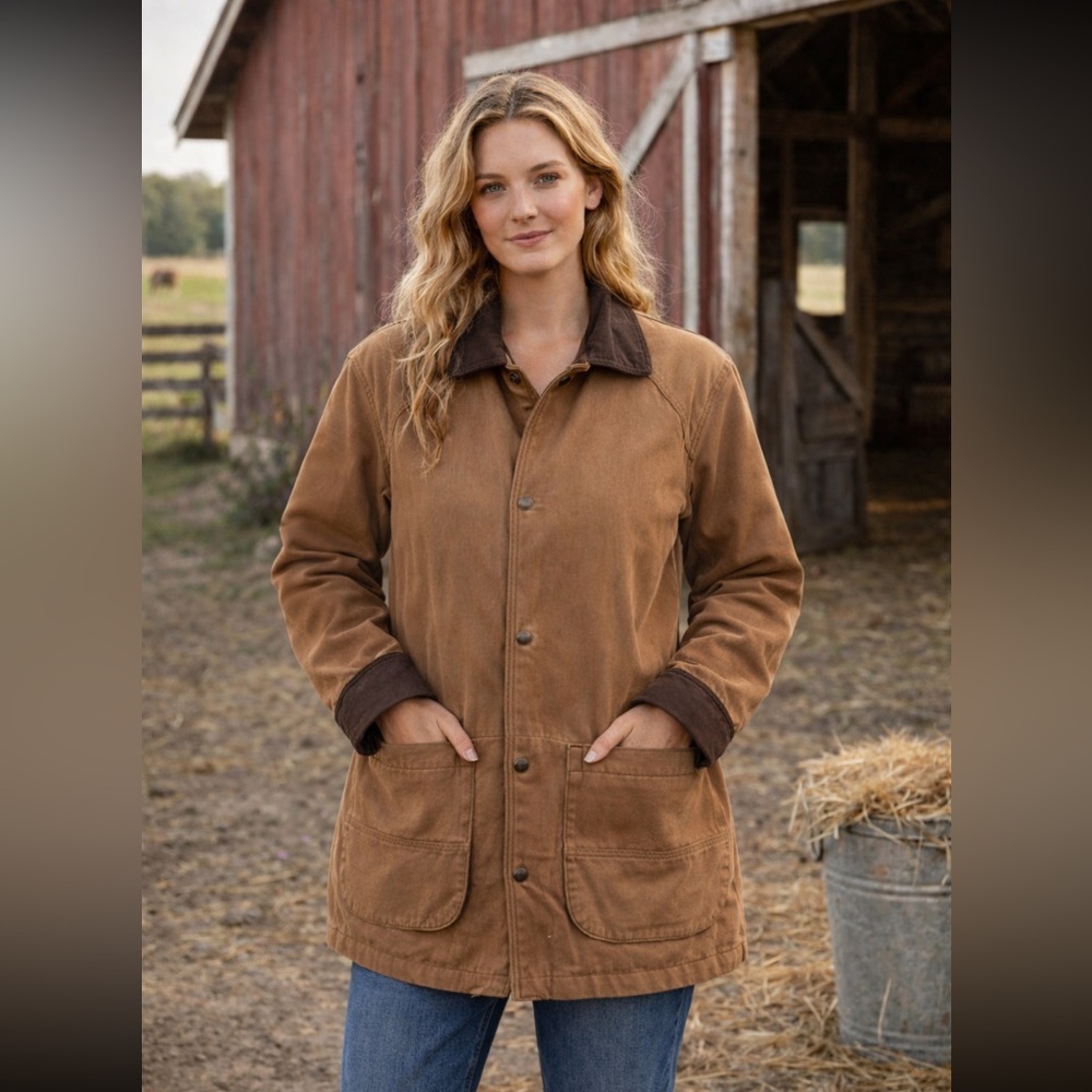 G-III Brown Vintage 100% Leather Suede Barn Chore Jacket Country Style Large
